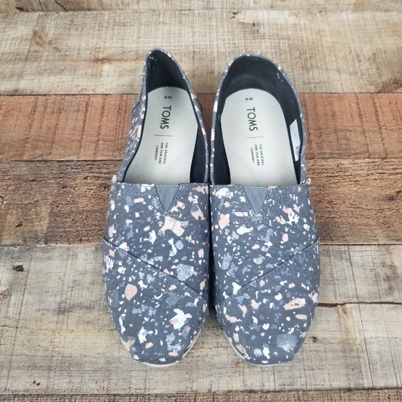 Toms Alpargata Women Sz 8 Forged Iron Grey Metallic Granite Fleck Flats Slip On - Picture 7 of 9